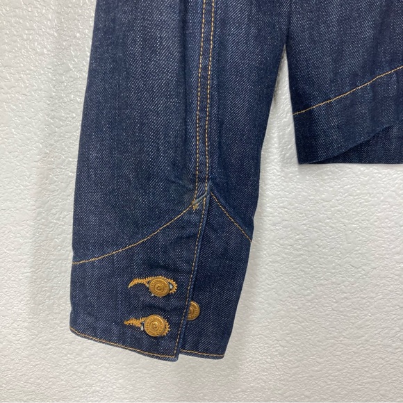 True Religion Denim Jacket Womens Large Button Up Collared Trucker Dark Wash - Picture 13 of 16